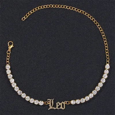 Women Fashion Twelve Zodiac Design Rhinestone Decorate Anklet