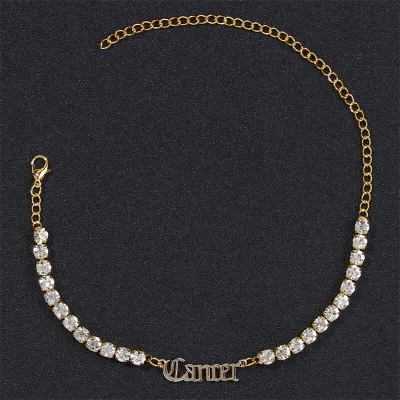 Women Fashion Twelve Zodiac Design Rhinestone Decorate Anklet
