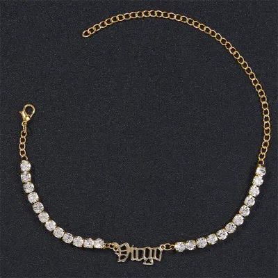 Women Fashion Twelve Zodiac Design Rhinestone Decorate Anklet