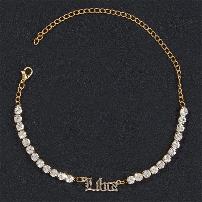 Women Fashion Twelve Zodiac Design Rhinestone Decorate Anklet