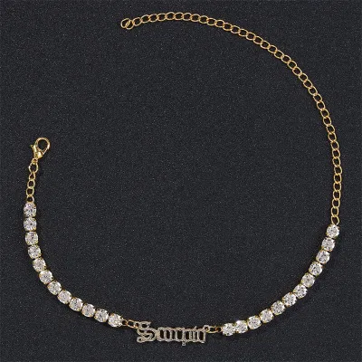 Women Fashion Twelve Zodiac Design Rhinestone Decorate Anklet