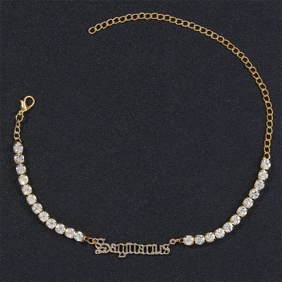 Women Fashion Twelve Zodiac Design Rhinestone Decorate Anklet