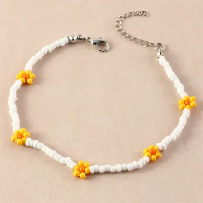 Women Bohemian Flower Shape Design Bead Anklet