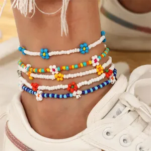 Women Bohemian Flower Shape Design Bead Anklet