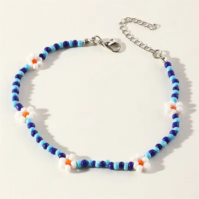 Women Bohemian Flower Shape Design Bead Anklet