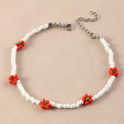 Women Bohemian Flower Shape Design Bead Anklet