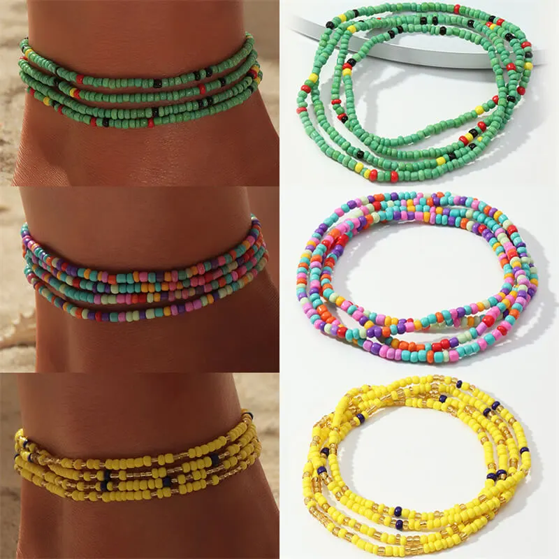 Women Bohemian Style Beaded Geometric Anklet Jewelry