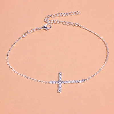Women Fashion Cross Rhinestone Anklet