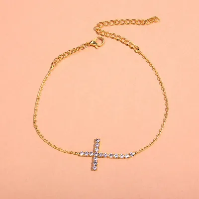 Women Fashion Cross Rhinestone Anklet