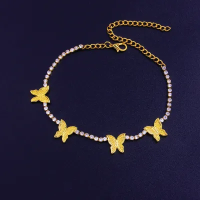 Women Fashion Butterfly Design Rhinestone Anklet