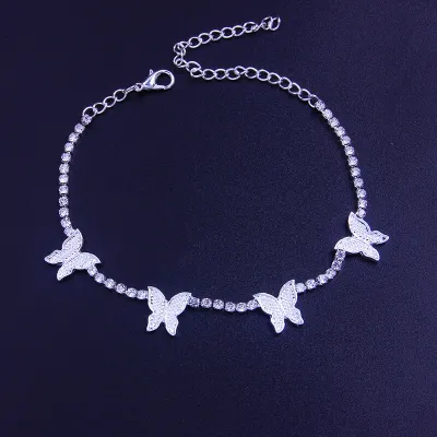 Women Fashion Butterfly Design Rhinestone Anklet