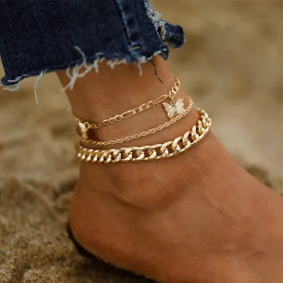3pcs Women Fashion Butterfly Decorate Anklet Set