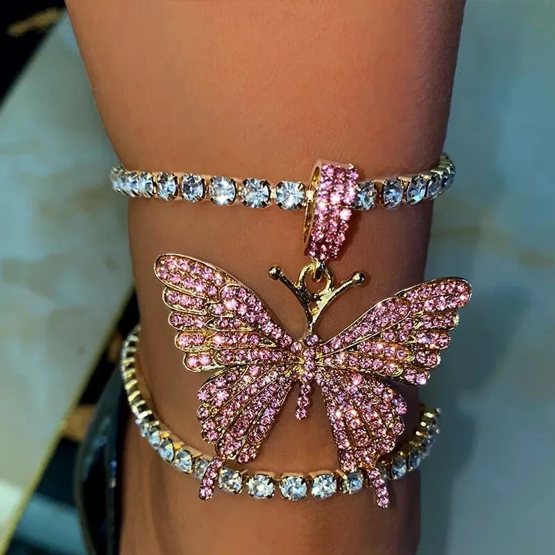 2pcs/set Women Fashion Butterfly Decorate Alloy Anklet Set Jewelry