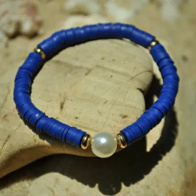 Polymer Clay Pearl Decor Geometric Bracelet