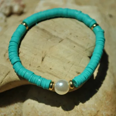Polymer Clay Pearl Decor Geometric Bracelet