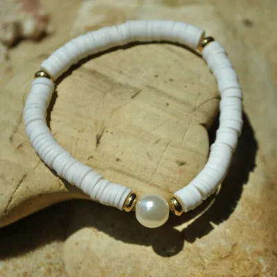 Polymer Clay Pearl Decor Geometric Bracelet