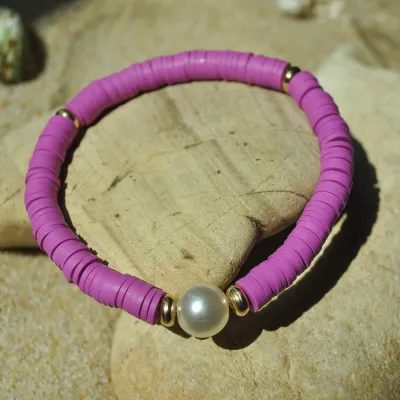 Polymer Clay Pearl Decor Geometric Bracelet