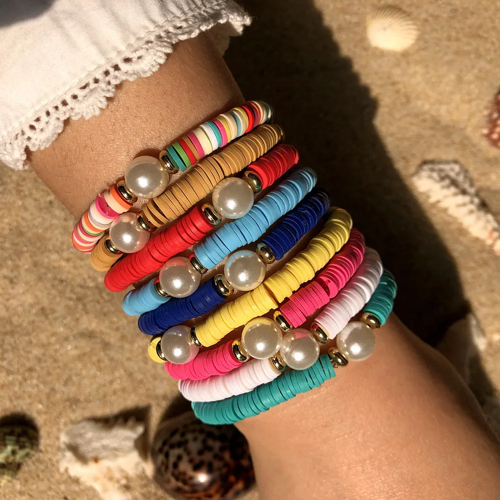 Polymer Clay Pearl Decor Geometric Bracelet