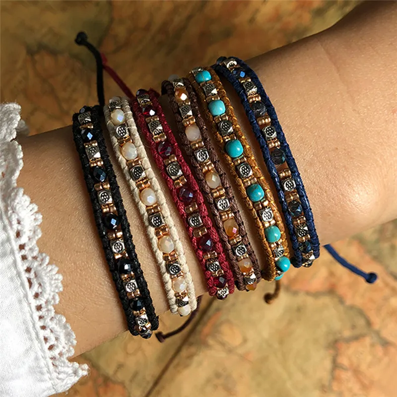 Double Strand Braided Rope Beads Geometric Decor Adjustable Bracelet Women