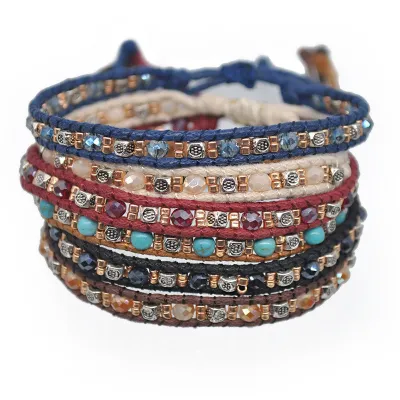 Double Strand Braided Rope Beads Geometric Decor Adjustable Bracelet Women
