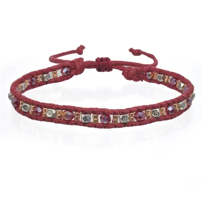 Double Strand Braided Rope Beads Geometric Decor Adjustable Bracelet Women