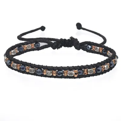 Double Strand Braided Rope Beads Geometric Decor Adjustable Bracelet Women