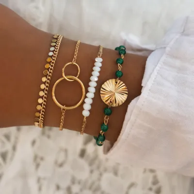 Color Blocking Geometric Hand-Beaded Bracelet Set Women's Alloy