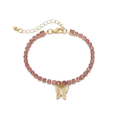 Simple Rhinestone Chain Butterfly Pendant Bracelet