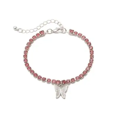 Simple Rhinestone Chain Butterfly Pendant Bracelet