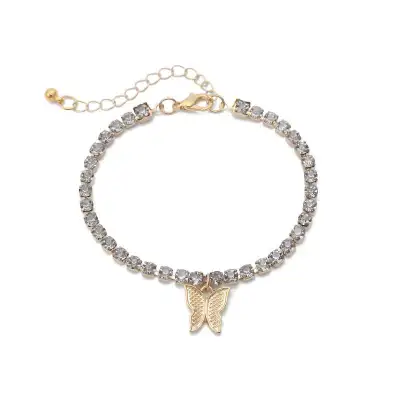 Simple Rhinestone Chain Butterfly Pendant Bracelet