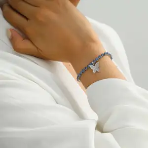 Simple Rhinestone Chain Butterfly Pendant Bracelet