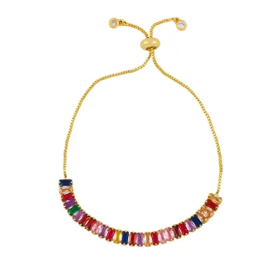 Bohemian Colorful Crystal Adjustable Link Bracelet for Women Copper Geometric