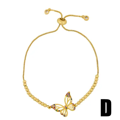 Creative Colorful Butterfly Inlaid Rhinestone Copper Bracelet for Women