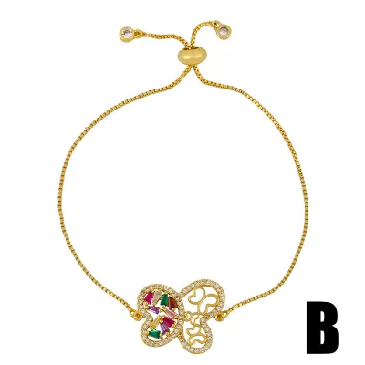 Creative Colorful Butterfly Inlaid Rhinestone Copper Bracelet for Women