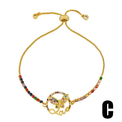 Creative Colorful Butterfly Inlaid Rhinestone Copper Bracelet for Women