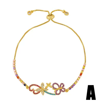 Creative Colorful Butterfly Inlaid Rhinestone Copper Bracelet for Women
