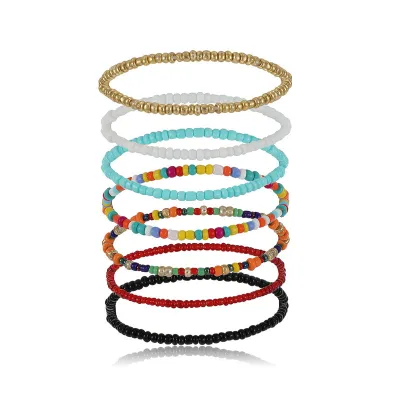 7pcs/set Boho Colorful Beads Chain Elastic Bracelets Set