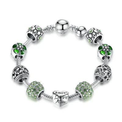 19cm Shiny Rhinestone Decor Heart-Shaped Beaded Charm Bracelet