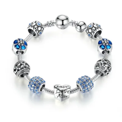 19cm Shiny Rhinestone Decor Heart-Shaped Beaded Charm Bracelet