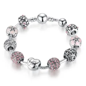19cm Shiny Rhinestone Decor Heart-Shaped Beaded Charm Bracelet