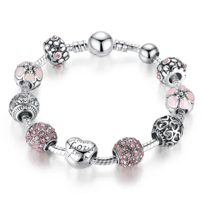 19cm Shiny Rhinestone Decor Heart-Shaped Beaded Charm Bracelet