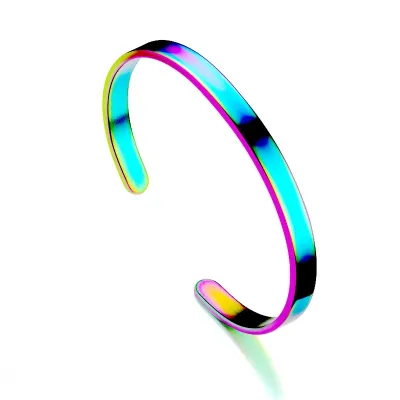 Adjustable Men C Shape Solid Color Stainless Steel Bangle Bracelet