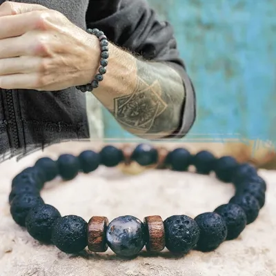 Fashion Men Volcanic Stone Lapis Lazuli Beaded Bracelet