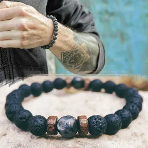 Fashion Men's Volcanic Stone Lapis Lazuli Crystal Vintage Geometric Beaded Bracelet