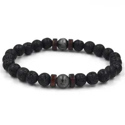Fashion Men's Volcanic Stone Lapis Lazuli Crystal Vintage Geometric Beaded Bracelet