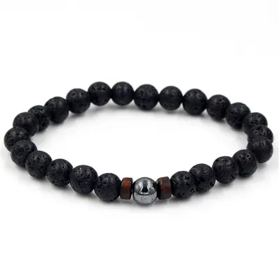Fashion Men's Volcanic Stone Lapis Lazuli Crystal Vintage Geometric Beaded Bracelet