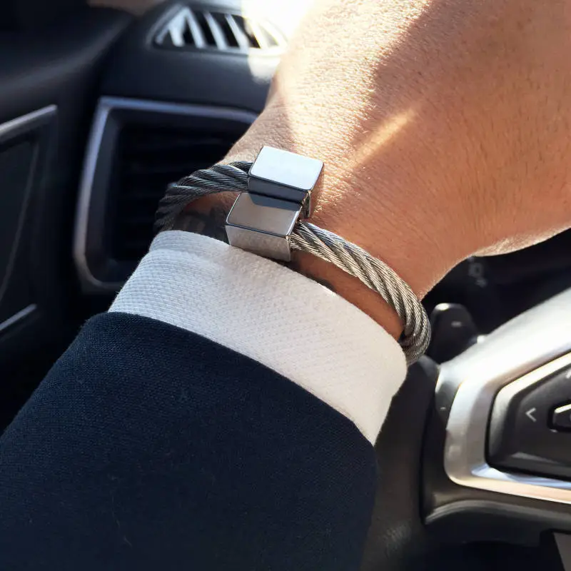 Adjustable Men Solid Color Square Head Stainless Steel Bracelet