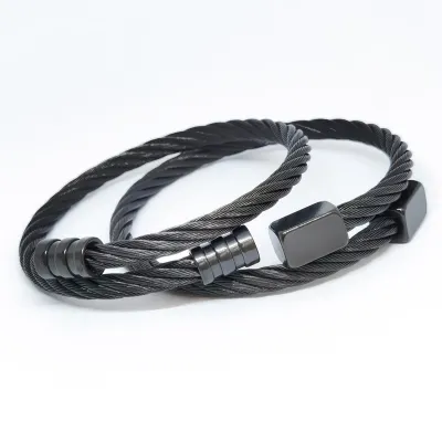 Adjustable Men Solid Color Square Head Stainless Steel Bracelet