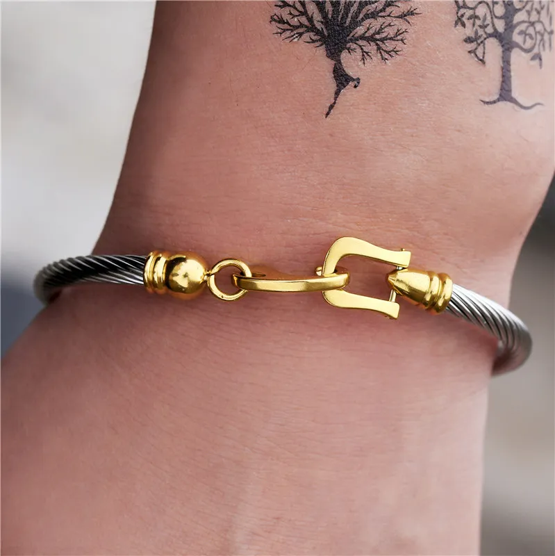 Men Unique Metal Buckle Titanium Steel Geometric Bracelet