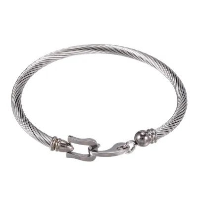 Men Unique Metal Buckle Titanium Steel Geometric Bracelet
